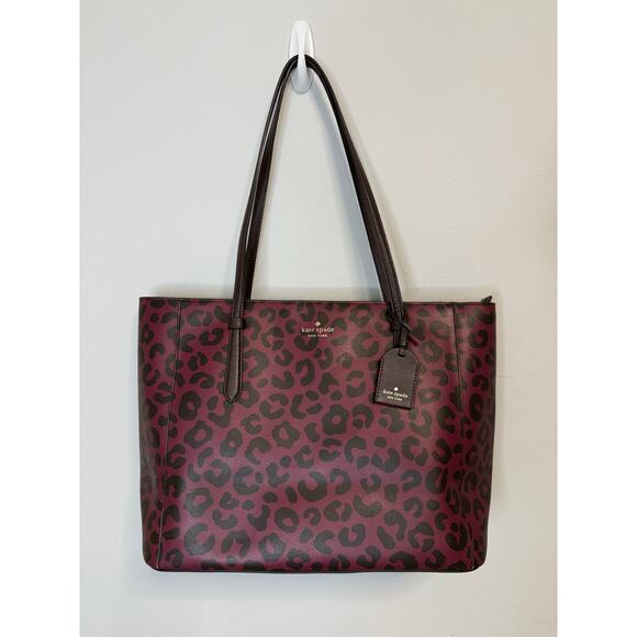 kate spade Handbags - Kate Spade New York Leopard Print Margareta tote Bag burgundy shore Street